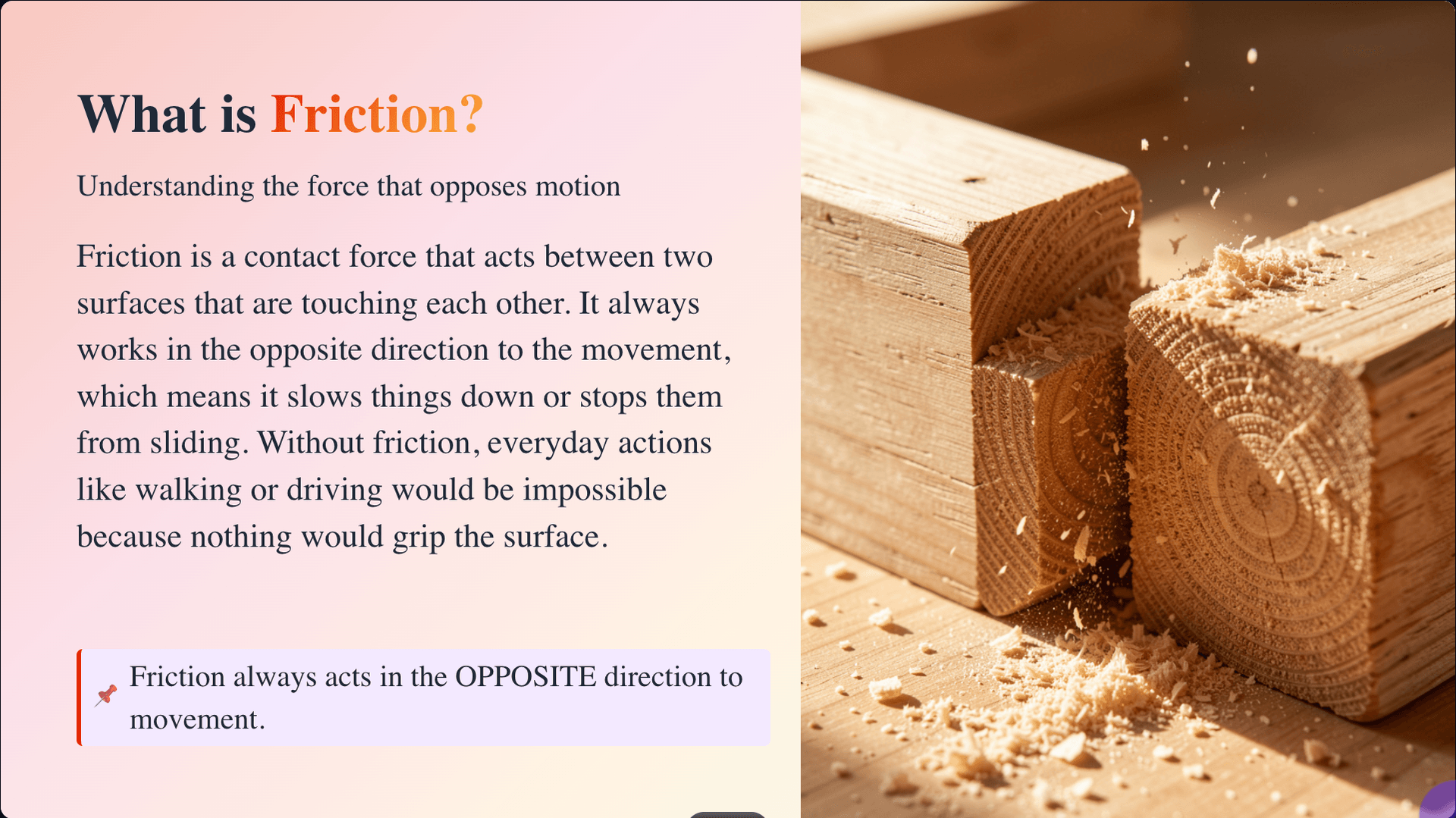 LESSO-generated lesson presentation: Forces and Motion: Friction — ready to present